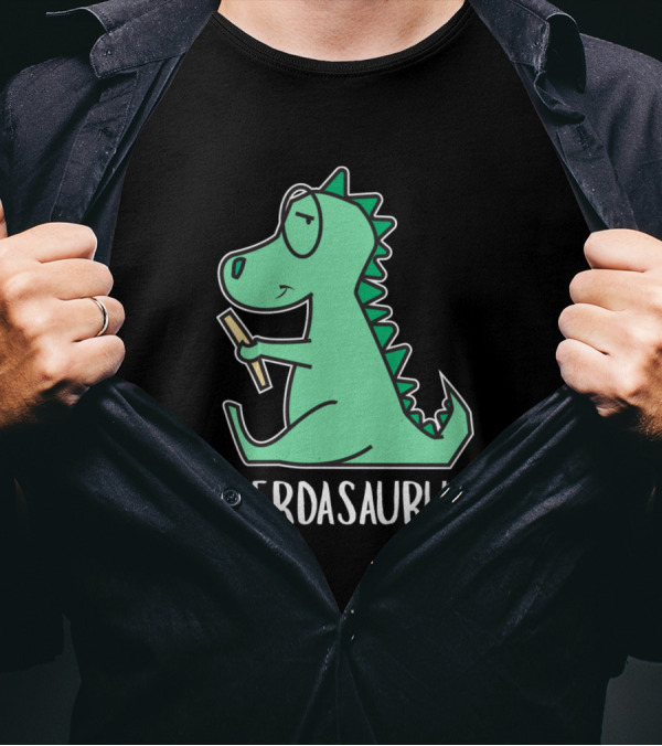 Nerdasaurus Nerd Dinosaur Holding Pencil T-Shirt