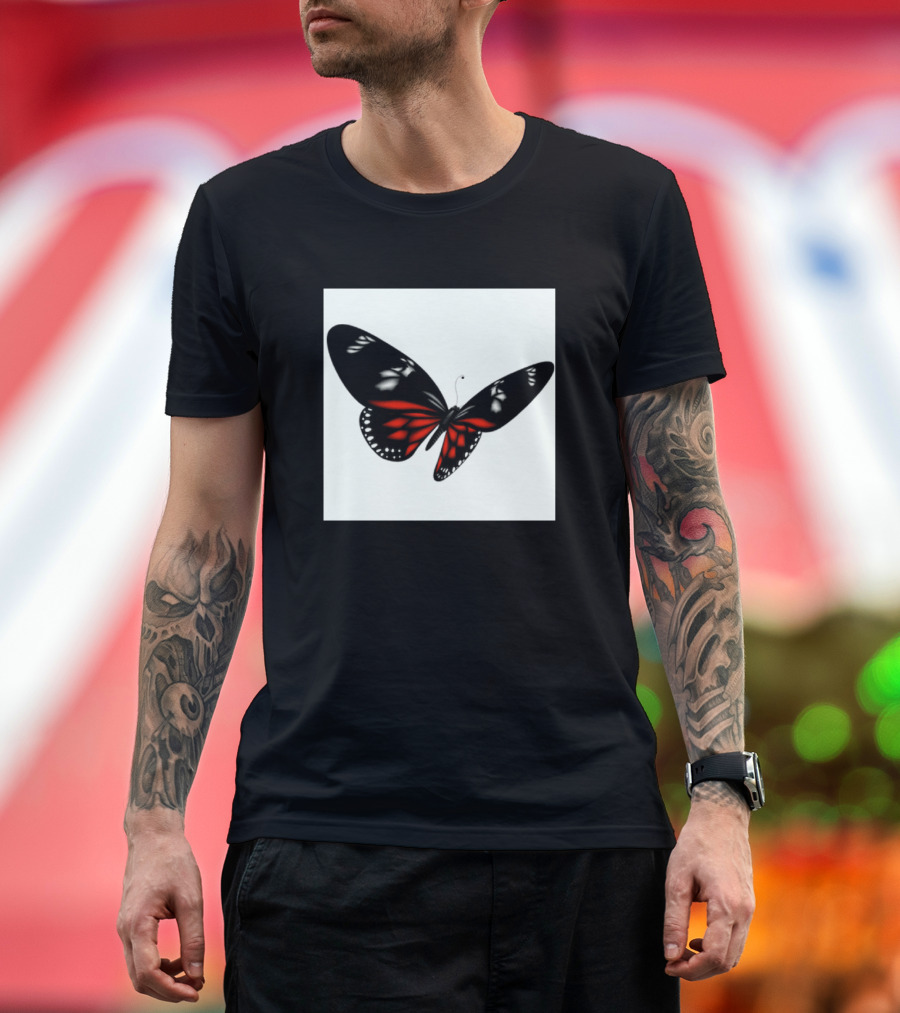 Black Red and White Butterfly T-Shirt