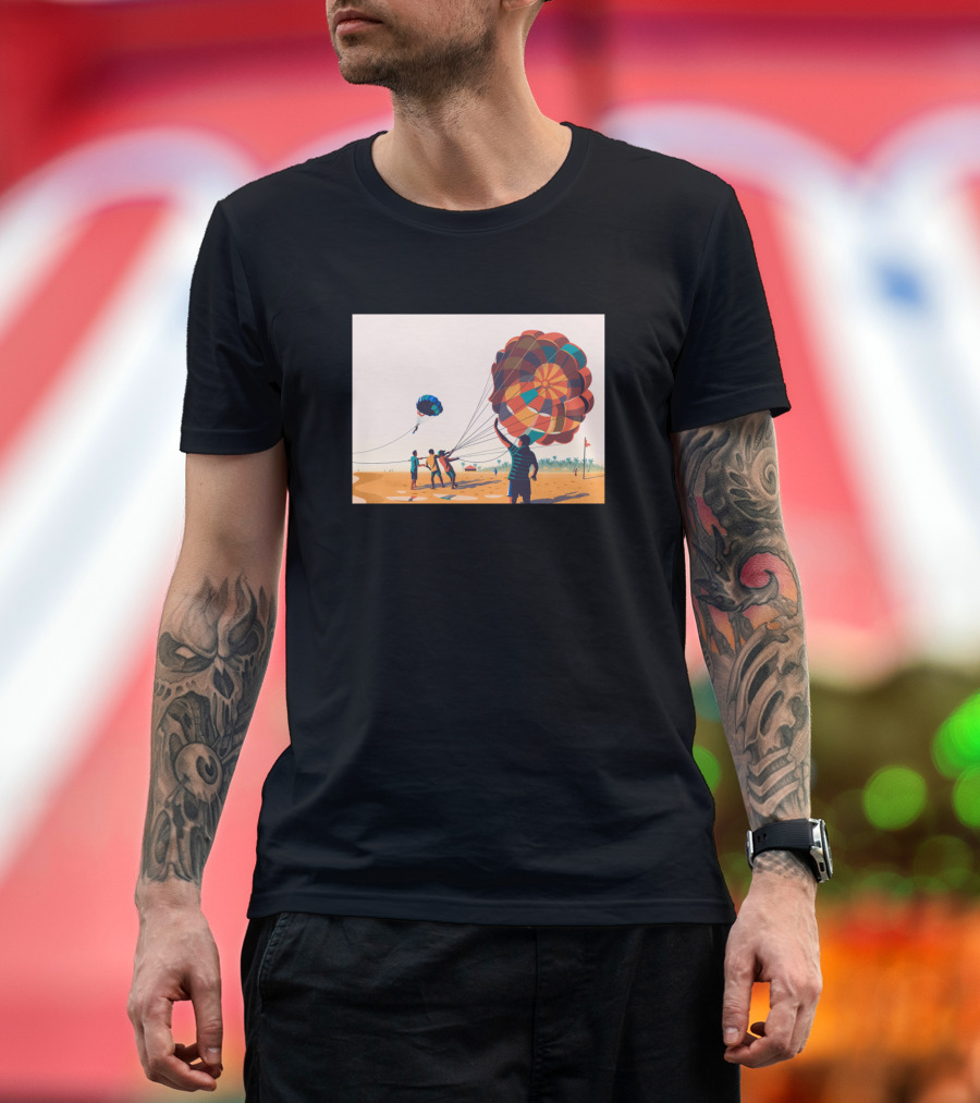 Getting Ready To Take Flight Colorful Parachute Adventure Scene T-Shirt