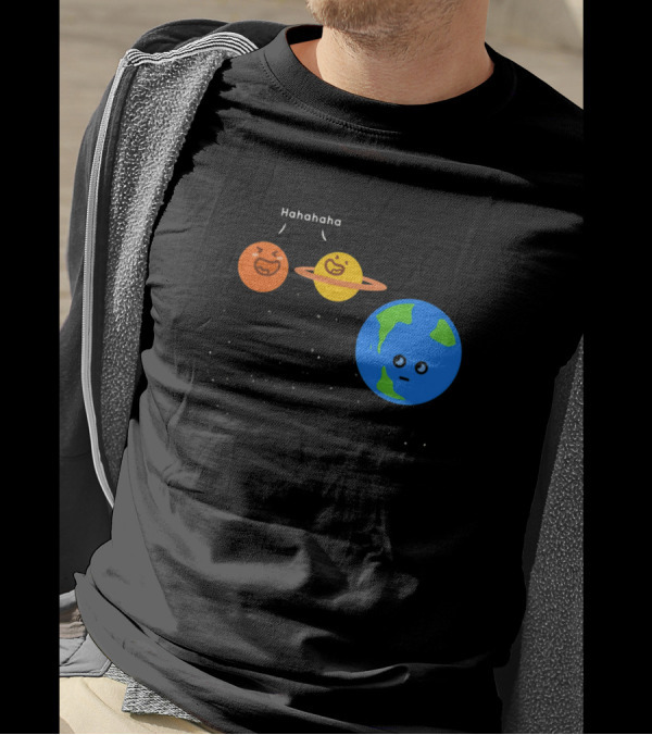 Mars And Saturn Laughing At Earth In Space Scene T-Shirt
