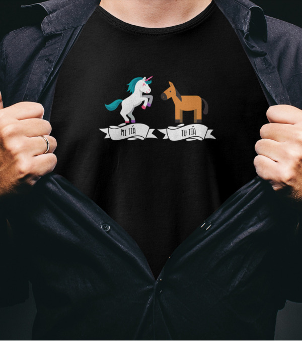 Mi Tia Unicorn Tu Tia Horse Funny Aunt In Spanish T-Shirt