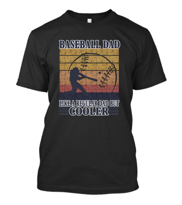 Baseball Dad Like A Regular Dad But Cooler Batter Silhouette Retro Stripes T-Shirt
