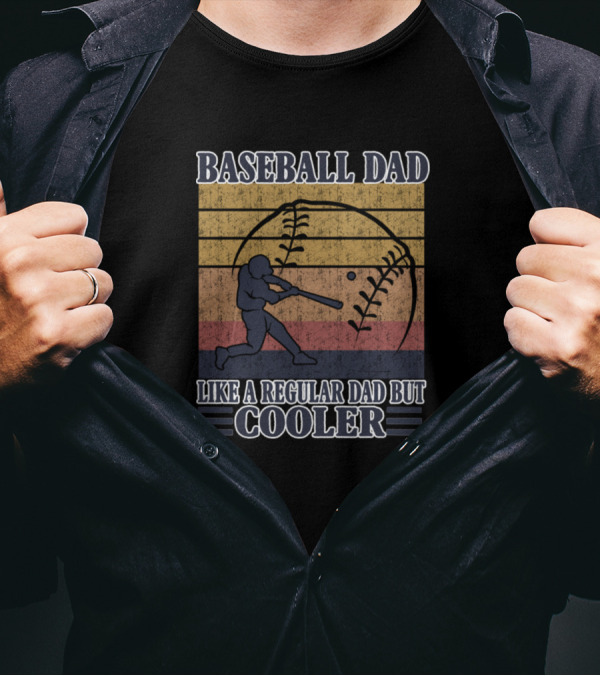 Baseball Dad Like A Regular Dad But Cooler Batter Silhouette Retro Stripes T-Shirt