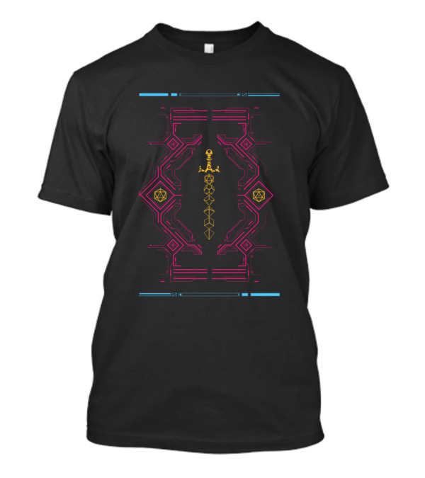Polyhedral Sword With Synthwave Neon Dice In Cyber Aesthetic T-Shirt