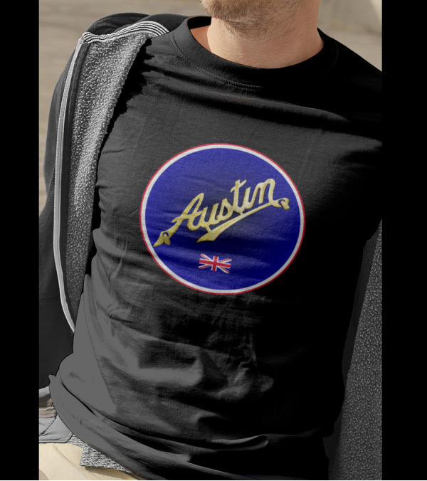 Austin Script Blue Circle British Union Jack Badge T-Shirt