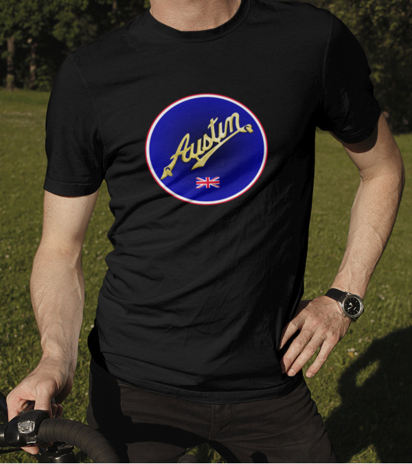 Austin Script Blue Circle British Union Jack Badge T-Shirt