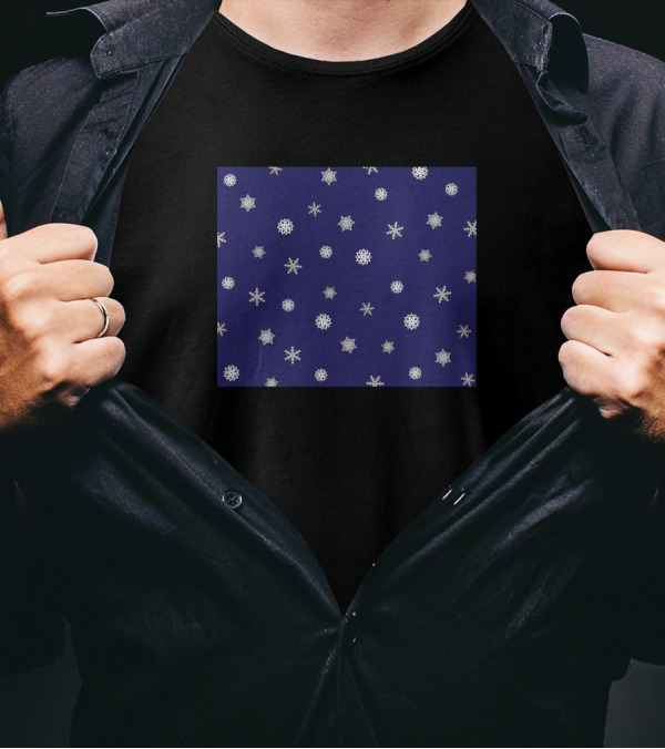 Snowflake Pattern Blue Background Winter T-Shirt