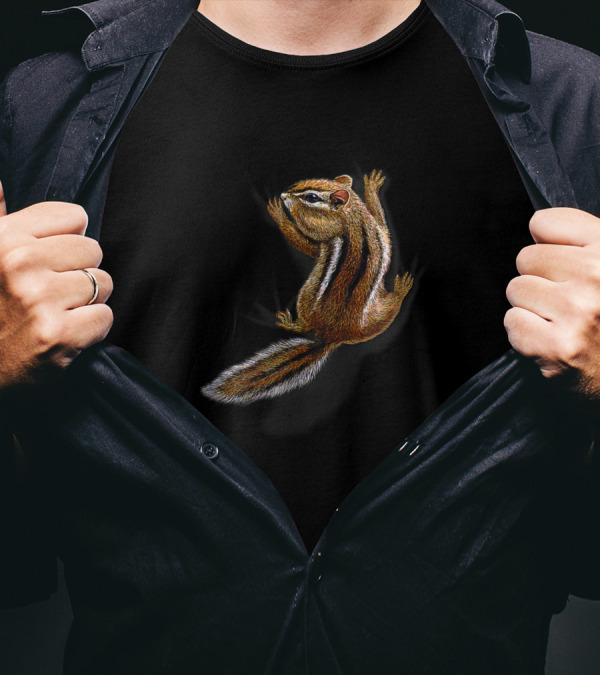 Squirrel Climbing Playful Chipmunk 331 Brown Striped Furry Animal T-Shirt
