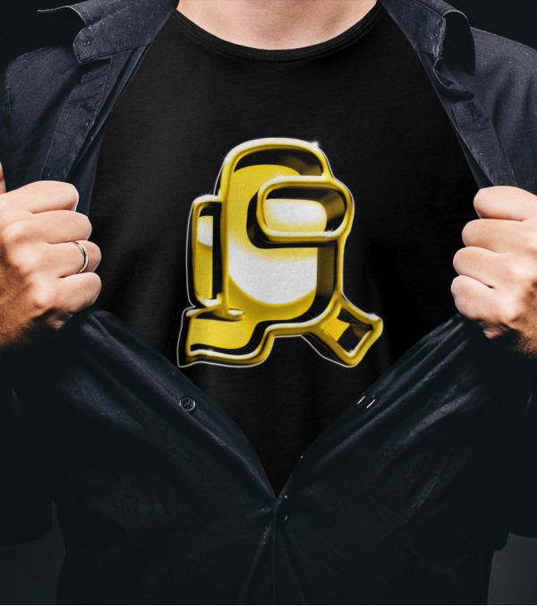 Golden Yellow Metallic Astronaut 3D Design Among Us T-Shirt