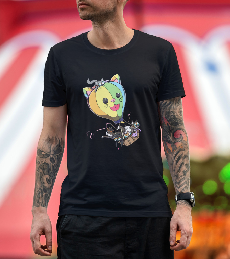Balloon Cat and Kittens in Basket Kitty Adventure T-Shirt