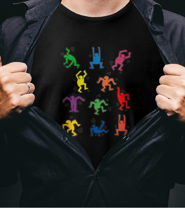 Keith Haring Vibrant Dancing Figures Multicolor T-Shirt