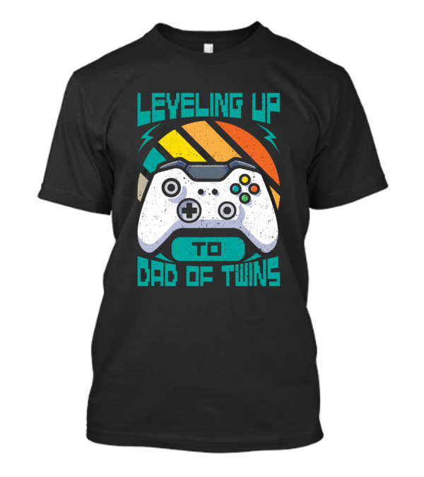 Leveling Up To Dad Of Twins Gamer Controller Retro Sunset T-Shirt