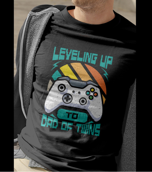 Leveling Up To Dad Of Twins Gamer Controller Retro Sunset T-Shirt