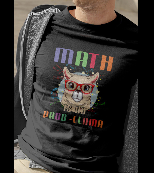 Math Is No Prob Llama Funny Geek Nerd Science With Red Glasses And Equations T-Shirt