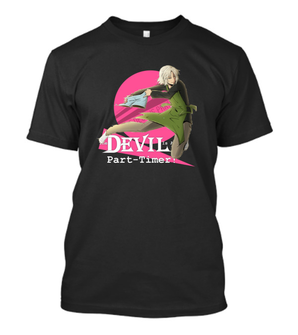 Shiro Ashiya Dynamic Pose The Devil Is A Part-Timer Pink Circle Background T-Shirt