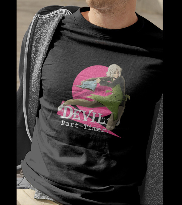 Shiro Ashiya Dynamic Pose The Devil Is A Part-Timer Pink Circle Background T-Shirt