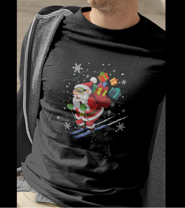 Santa Claus Skiing With Gifts In The Snow T-Shirt