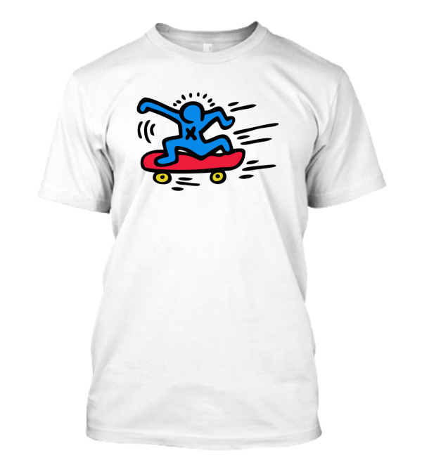 Keith Haring Vibrant Pop Art Style Skateboarder T-Shirt