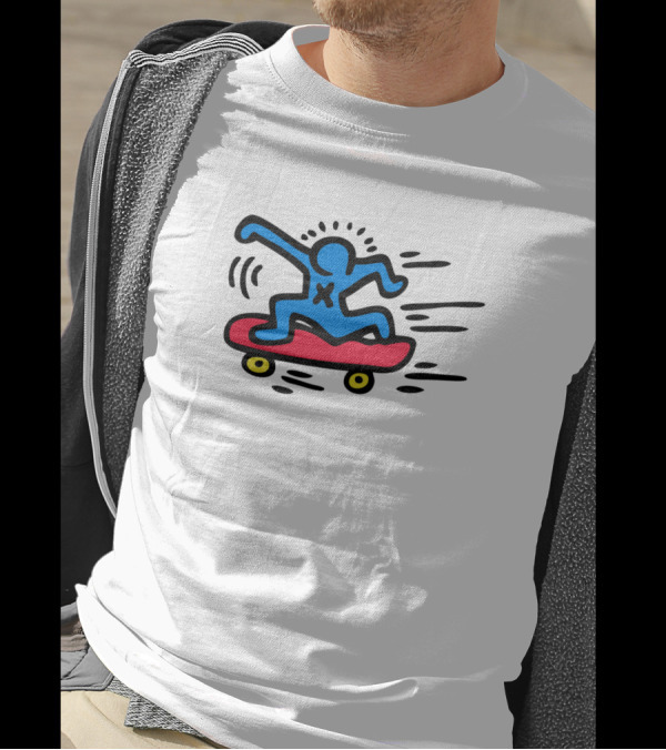 Keith Haring Vibrant Pop Art Style Skateboarder T-Shirt