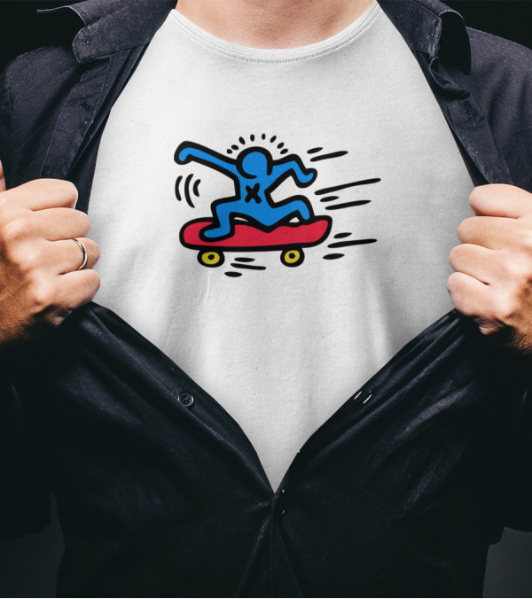 Keith Haring Vibrant Pop Art Style Skateboarder T-Shirt
