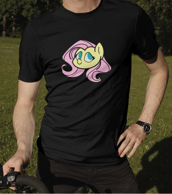 Chibi Fluttershy Black Lining Headshot No Butterflies T-Shirt