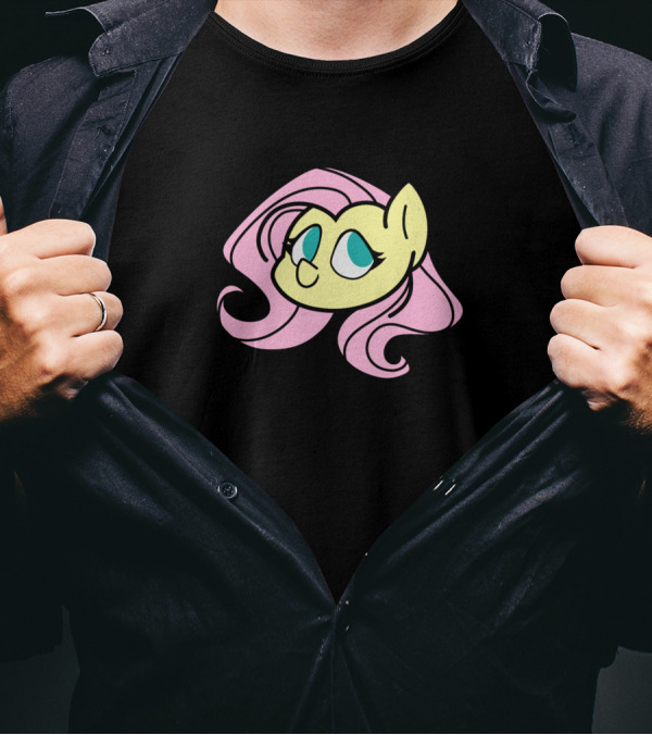 Chibi Fluttershy Black Lining Headshot No Butterflies T-Shirt
