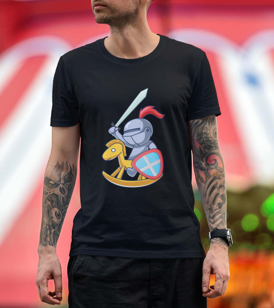 Knight Riding Wooden Horse with Sword and Shield T-Shirt