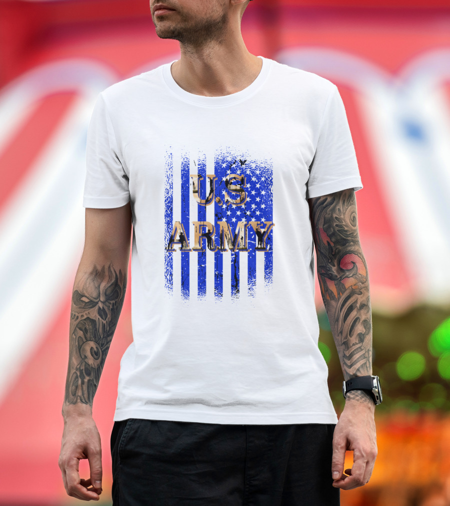 U.S. Army Over Blue Vertical Stars and Stripes USA Flag T-Shirt