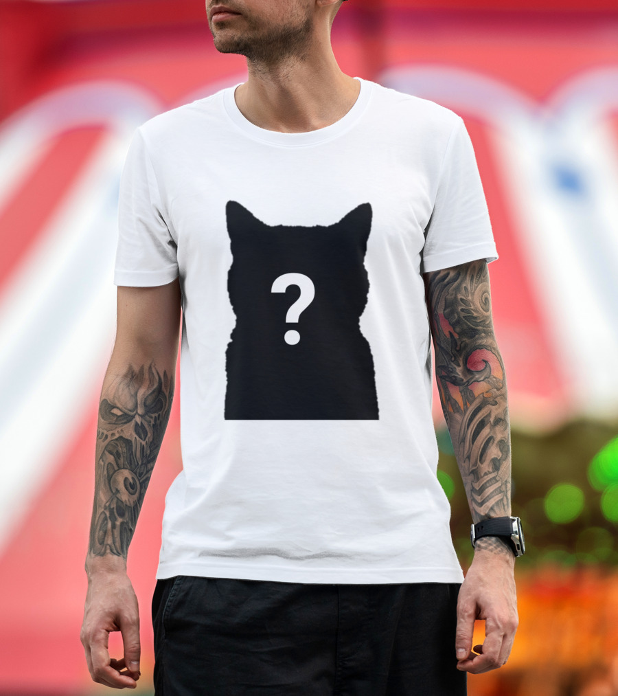 Who Cat Silhouette with Question Mark Mystery T-Shirt