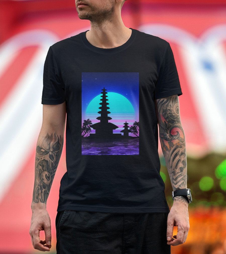 Bali Sunset 80s Retro Palm Silhouette Neon Vibes T-Shirt