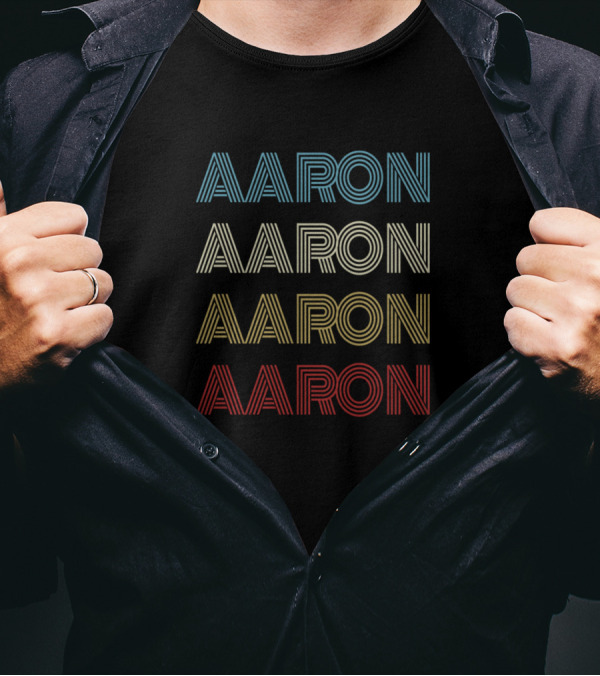 Aaron First Given Name Vintage Multi-Color Stripes T-Shirt