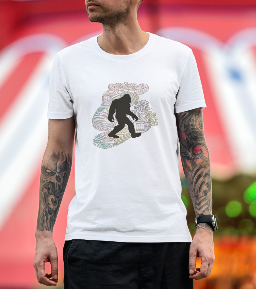 Bigfoot Silhouette with Colorful Footprint T-Shirt