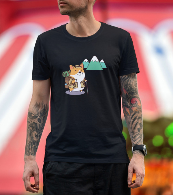 Premium T-Shirt: Take A Hike Corgi with Backpack and Mountains T-Shirt Take A Hike Corgi with Backpack and Mountains T-Shirt