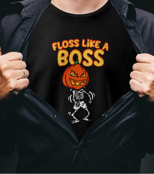 Floss Like A Boss Pumpkin Skeleton Dance T-Shirt