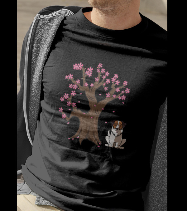 Australian Shepherd Dog Love Sakura Tree T-Shirt