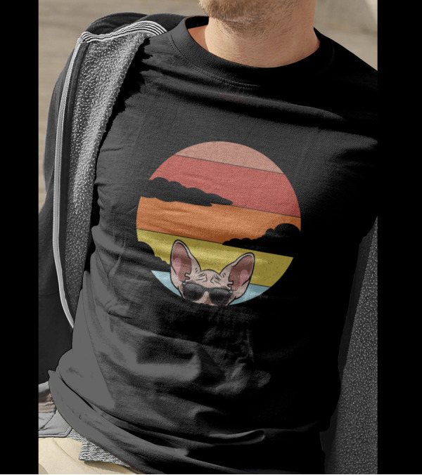 Best Cat Dad Sphynx Cat Ever Peeking Retro Sunset T-Shirt