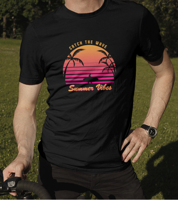 Catch The Wave Summer Vibes Palm Trees Sunset Surfing T-Shirt