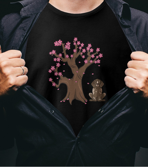 German Shorthaired Pointer Dog Love Sakura Flower Tree T-Shirt