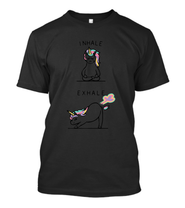 Inhale Exhale Unicorn Yoga Pose With Rainbow Hair Meditation T-Shirt