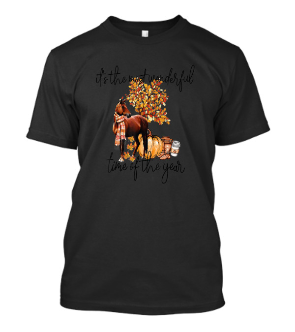 Its The Most Wonderful Time Of The Year Autumn Horse Pumpkins Leaves T-Shirt