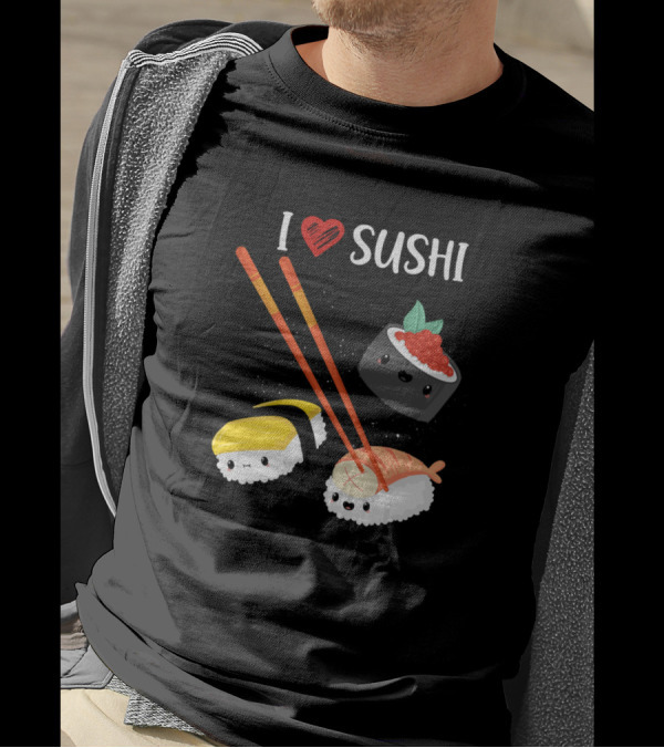I Love Sushi Modern Unique Japanese Sashimi Soya Sashimi With Heart And Cute Characters T-Shirt