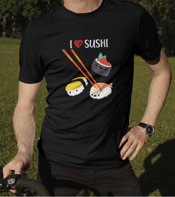 I Love Sushi Modern Unique Japanese Sashimi Soya Sashimi With Heart And Cute Characters T-Shirt