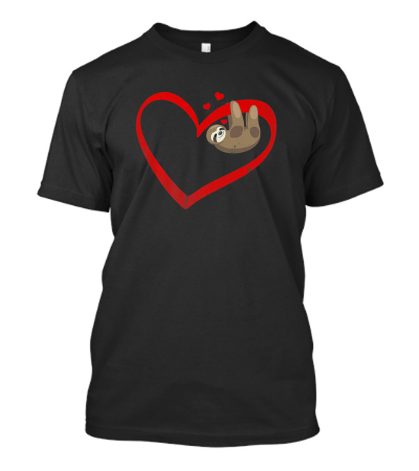 Napping Sloth In Heart Cute Lazy Valentine's Day T-Shirt