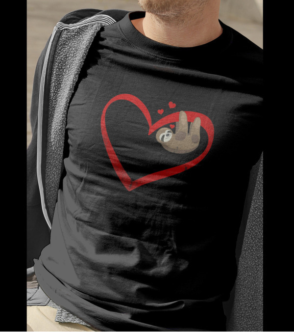 Napping Sloth In Heart Cute Lazy Valentine's Day T-Shirt