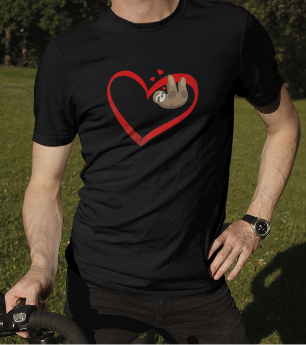 Napping Sloth In Heart Cute Lazy Valentine's Day T-Shirt