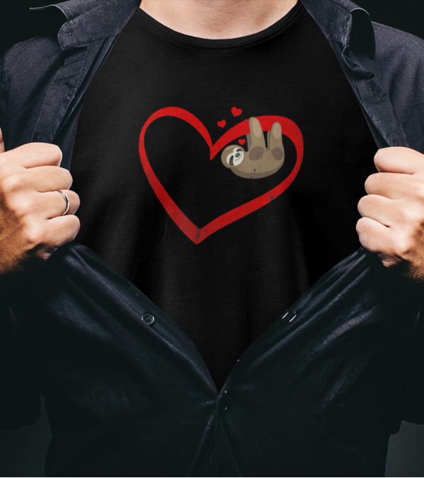 Napping Sloth In Heart Cute Lazy Valentine's Day T-Shirt