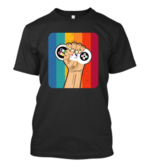 Retro Rainbow Fist Holding Game Controller T-Shirt