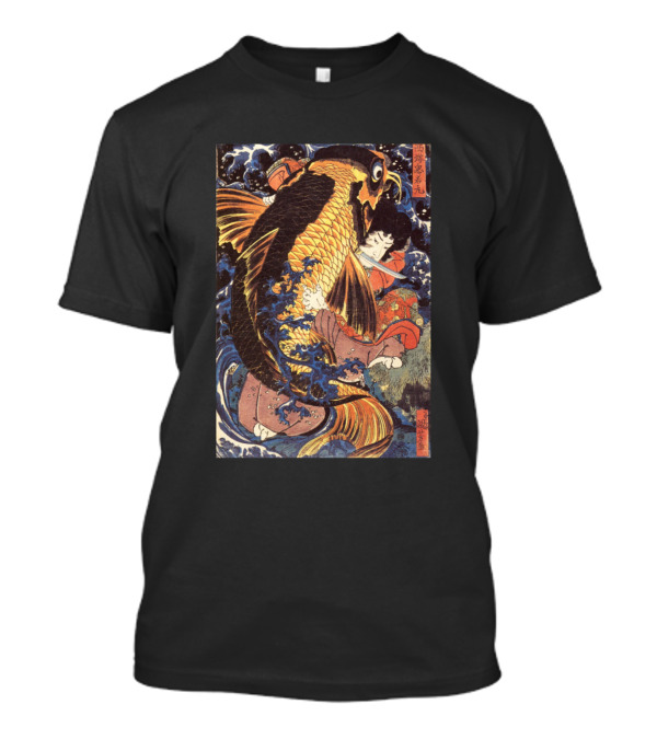 Samurai Embrace With Majestic Koi In Traditional Ukiyo-e T-Shirt