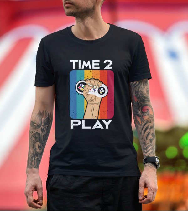 Premium T-Shirt: Time 2 Play Vintage Gaming Controller Fist Retro Gamer T-Shirt Time 2 Play Vintage Gaming Controller Fist Retro Gamer T-Shirt