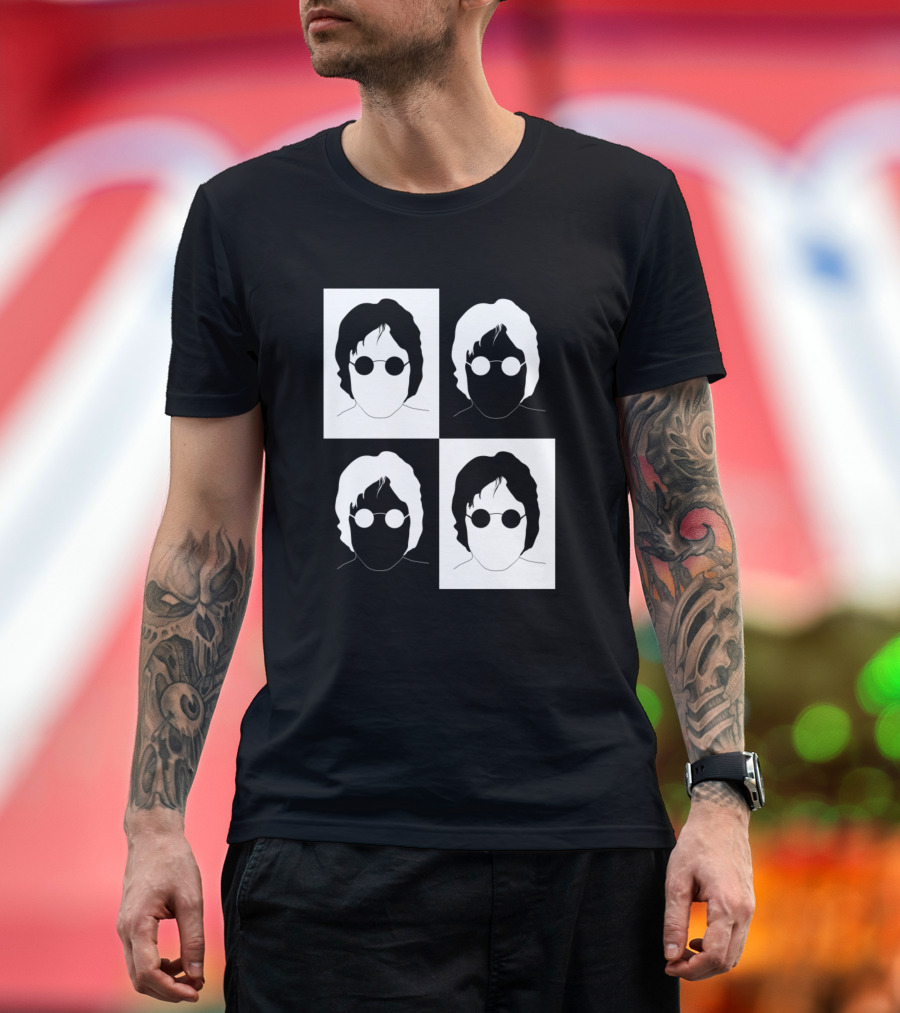 John Lennon Black and White Silhouette Grid T-Shirt